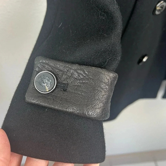 Mackage Black Wool Blend Double Breasted Pea Coat Military Designer Women’s XS - Picture 5 of 15